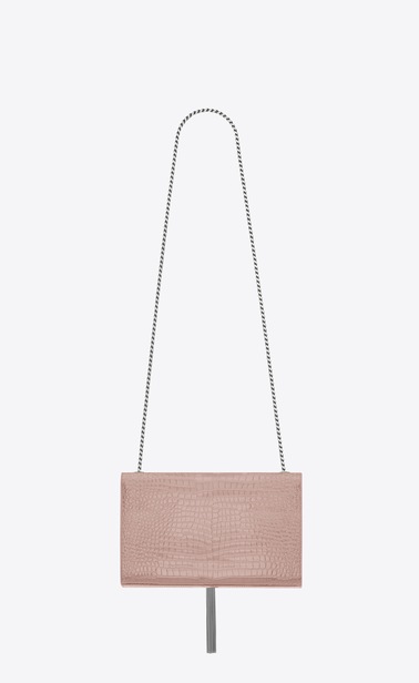 SAINT LAURENT MONOGRAM KATE WITH TASSEL Femme Kate medium avec pompon en cuir brillant embossé crocodile b_V4